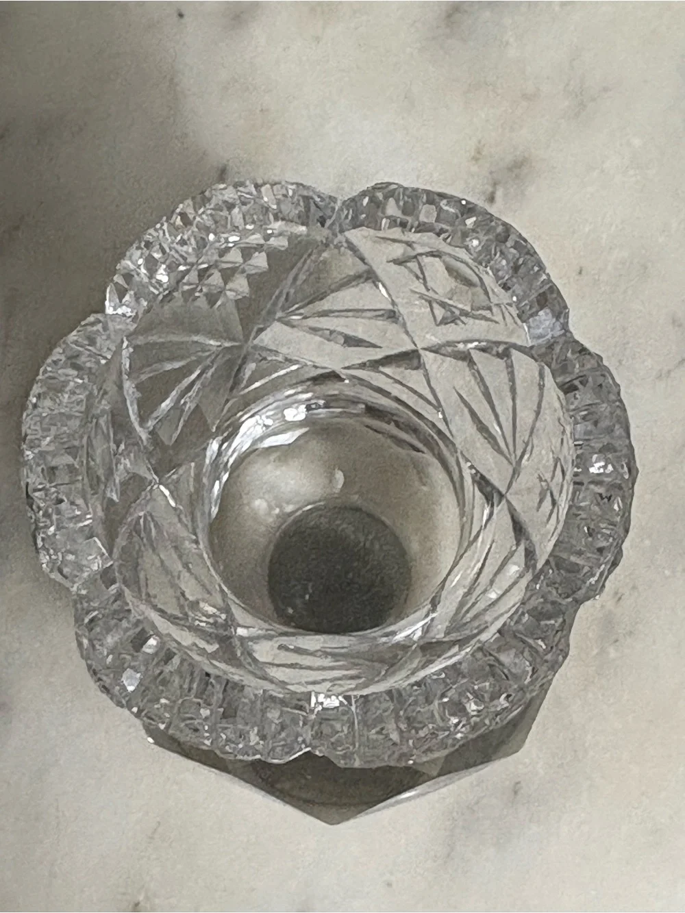 Vintage Diamond Cut Glass Bud Vase/Toothpick Holder VTG Retro Collectible Granny